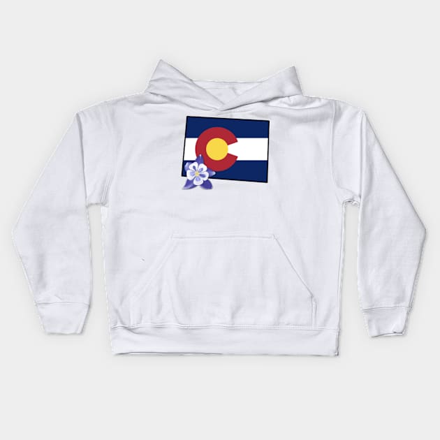 State of Colorado Flag with State Flower Colorado Blue Columbine Kids Hoodie by Gsallicat